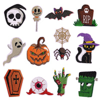 Halloween Embroidered Patches for Party Decoration, Pumpkin Spider Bat Ghost Festival Iron-On Appliques