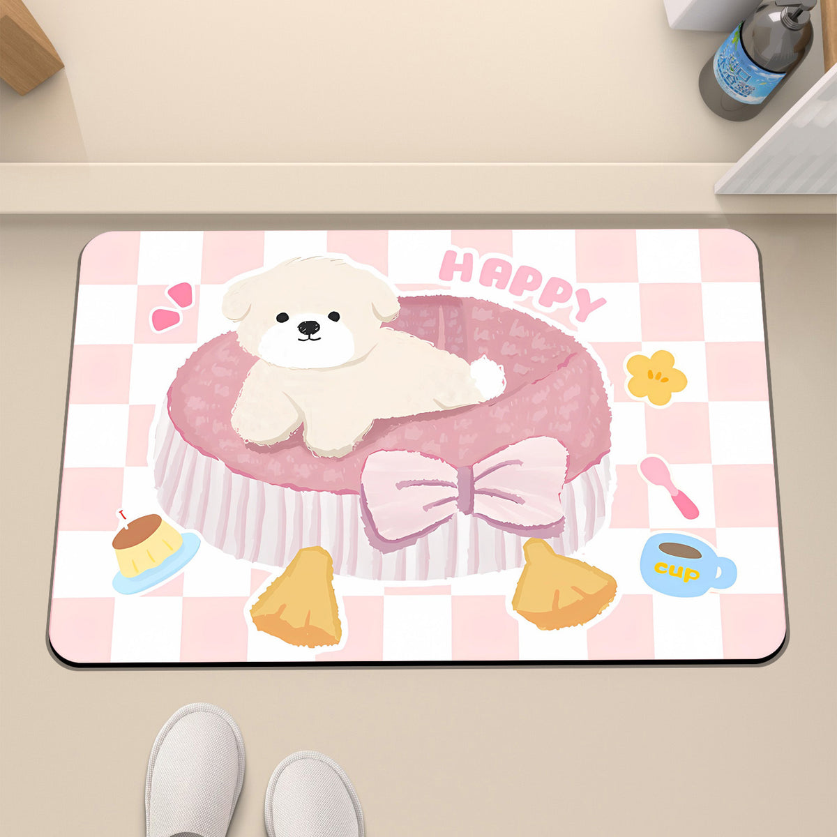 Cartoon Diatomaceous Earth Bath Mat, Non-Slip Absorbent Quick Dry Floor Mat for Bathroom and Entryway