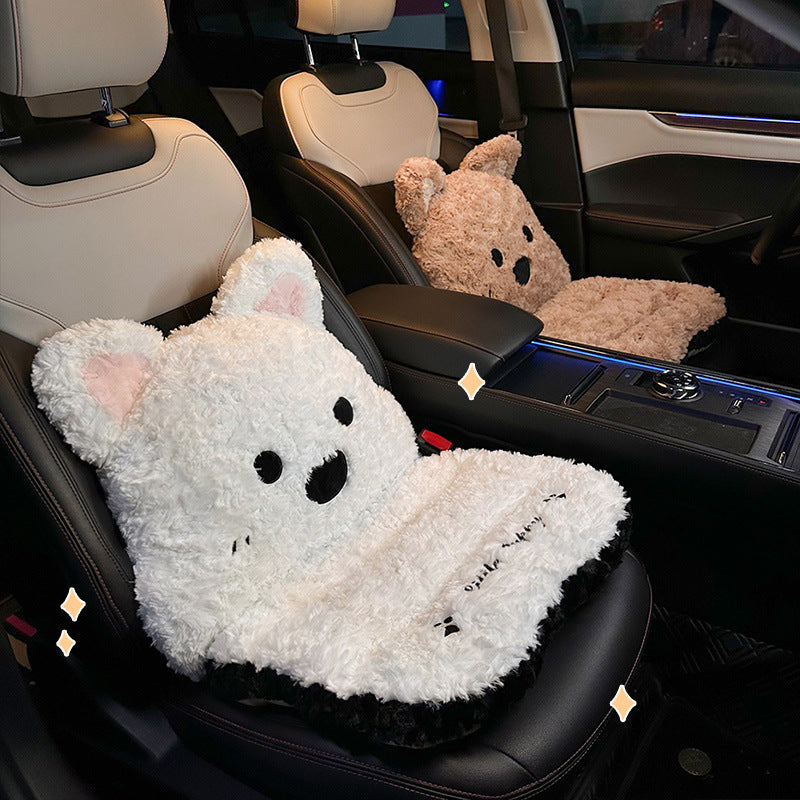 Plush Winter Car Seat Cushion for Women, Integrated Backrest Design, Thickened Warm Seat Pad