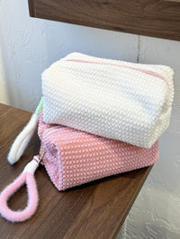 Ins Style Plush Plaid Portable Travel Toiletry Bag Large Capacity Cosmetic Organizer with Handle