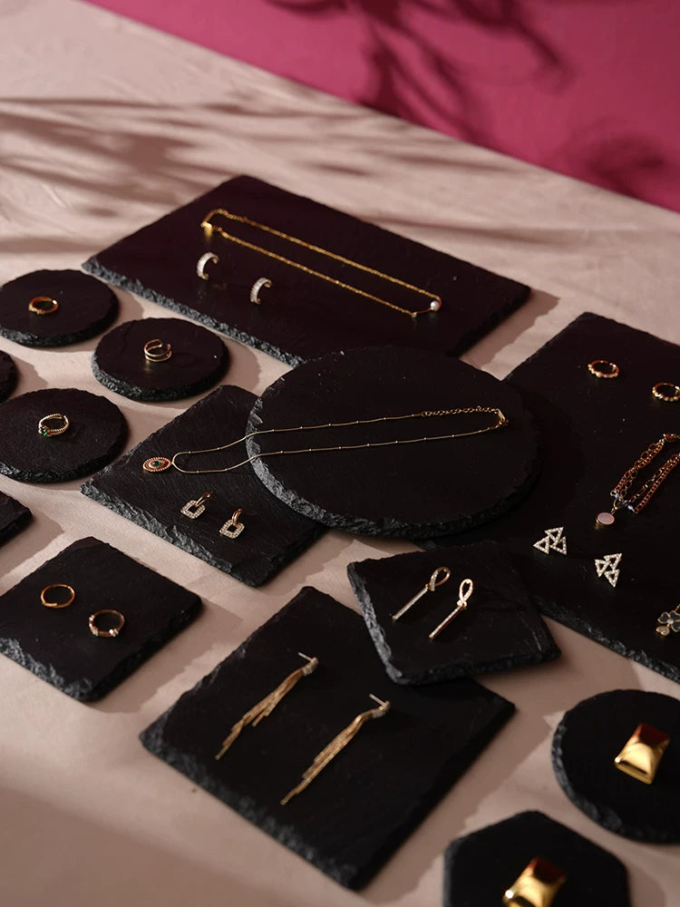 Black Slate Jewelry Display Tray for Necklace and Ring Photography Props