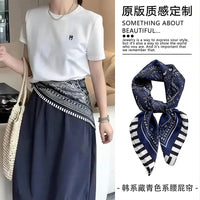 Navy Blue Paisley Waist Scarf for Dresses and Commuter Fashion