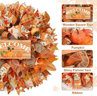 Autumn Thanksgiving Pumpkin Wreath with Welcome Sign for Front Door Decor