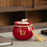 Ceramic Tea Caddy with Lid, Vintage Style, Small Airtight Storage Jar for Loose Leaf Tea, Gift Box Packaging