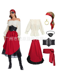Women's Halloween Medieval Pirate Cosplay Costume Two-Piece Set