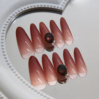 Halloween Dark Red Ruby Press-On Nails with Gradient Long Diamond Design, Detachable