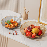 Elegant Gold-Rimmed Glass Fruit Bowl, Large Capacity Decorative Candy Dish for Living Room