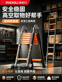 Magnesium Alloy Telescoping A-Frame Ladder, Foldable Carbon Steel & Stainless Steel Thickened Portable Engineering Lift Ladder