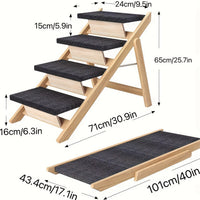 Wooden Pet Ramp Foldable Dog Stairs for Senior Dogs and Large Breeds, Non-Slip Sofa Access Ladder