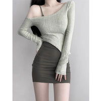 Women's Slim Fit Long Sleeve Knit Top and Hip Skirt Set