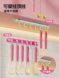 No-Drill Rotating Suction Cup Kitchen Hooks with Sliding Rail, Heavy Duty Storage Rack