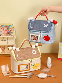 Portable Large Capacity Cosmetic Bag for Women, Cute House Design Makeup Organizer with Handle for Travel and Skincare
