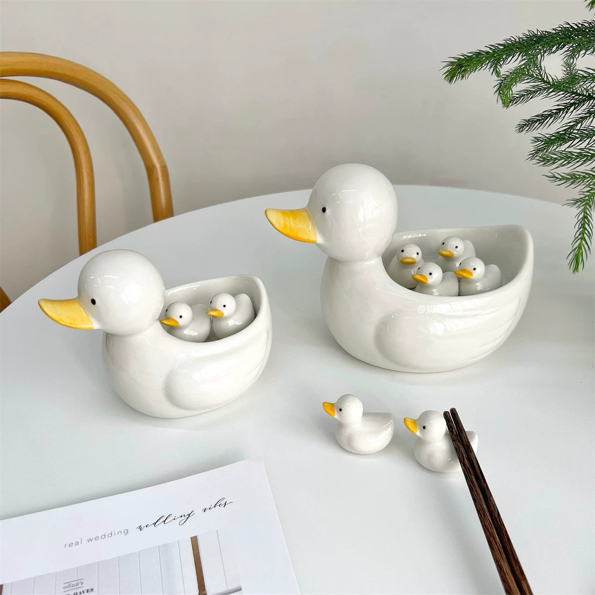 Hand-Painted Ceramic Duck Chopstick Rest & Ornament Set