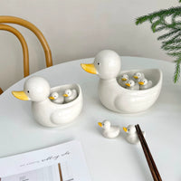 Hand-Painted Ceramic Duck Chopstick Rest & Ornament Set