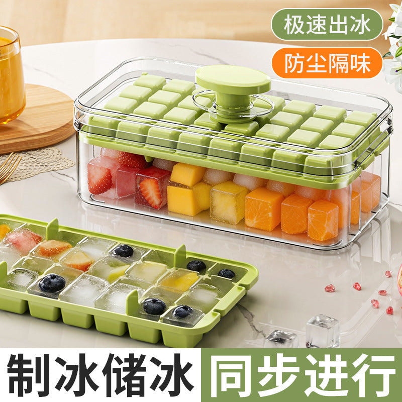 Food Grade Silicone Ice Cube Tray with Lid, Double Layer 64-Grid Press Release Ice Box with Storage Bin for Freezer