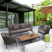 Outdoor Rattan Sofa Set with Coffee Table for Patio Garden Balcony