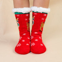 Christmas Reindeer Snowflake Fleece-Lined Non-Slip Winter Home Socks