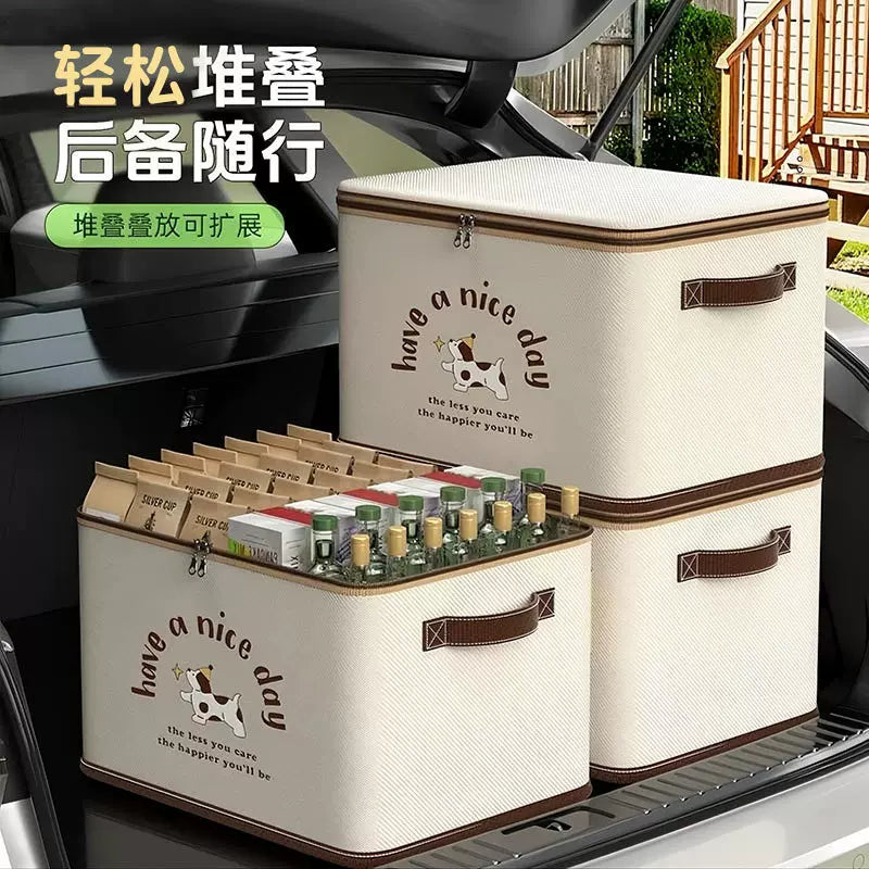 Car Trunk Organizer Foldable Stackable Storage Box with Lid Large Capacity Portable Fabric