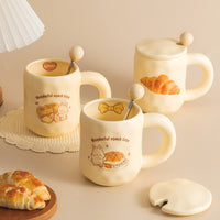 Cute Cartoon Rabbit Ceramic Mug with Lid and Spoon for Coffee and Breakfast