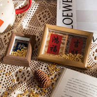 Song Brocade Mini Photo Frame with Calligraphy Core, Desktop Display, DIY Creative Ornament