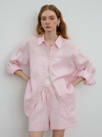 COUNTOME Loose Linen Shirt & Shorts Set for Summer