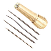 Copper Awl Set for Shoe Repair and Leather Crafting, Hand Stitching Tool Kit with Straight and Curved Hooks