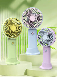 Portable USB Rechargeable Mini Handheld Desk Fan with 3-Speed Settings and Base