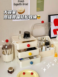 Dopamine Color Large Capacity Dustproof Cosmetic Organizer with Drawers and Brush Holder