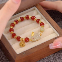 New Chinese Style Red Agate Bracelet with Bell and Lucky Charms for Women