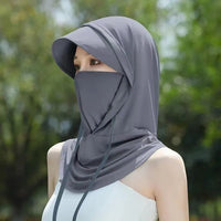 Women's Summer Ice Silk Full Face Sun Protection Hood with Neck Flap for Cycling and Driving