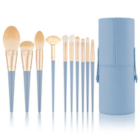 10-Piece Blue Bridge Makeup Brush Set with Soft Bristles and Portable Storage
