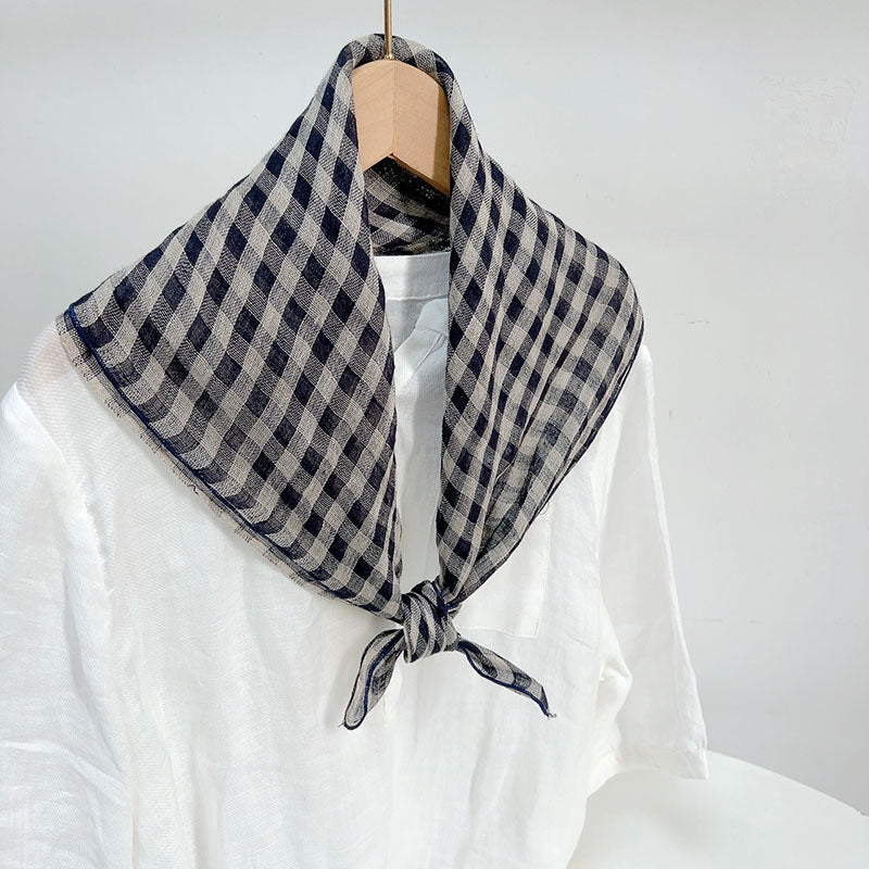 Japanese Retro Plaid Square Scarf for Women - Versatile Neck Accessory