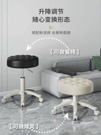 Adjustable Swivel Salon Stool with Wheels, Round PU Leather Chair for Beauty, Hair, and Barbershops