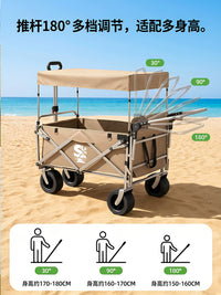 SOFUN Outdoor Folding Camping Wagon with Canopy, Reclining Children's Travel Cart, All-Terrain Utility Stroller