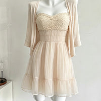 Korean Style Sequin Mesh Camisole Dress with A-Line Skirt Set