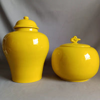 Large Ceramic Tea Storage Jar with Lid - Red & Yellow