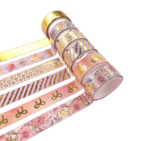 Washi Tape Set with Gold Foil, Fresh Floral and Bow Patterns