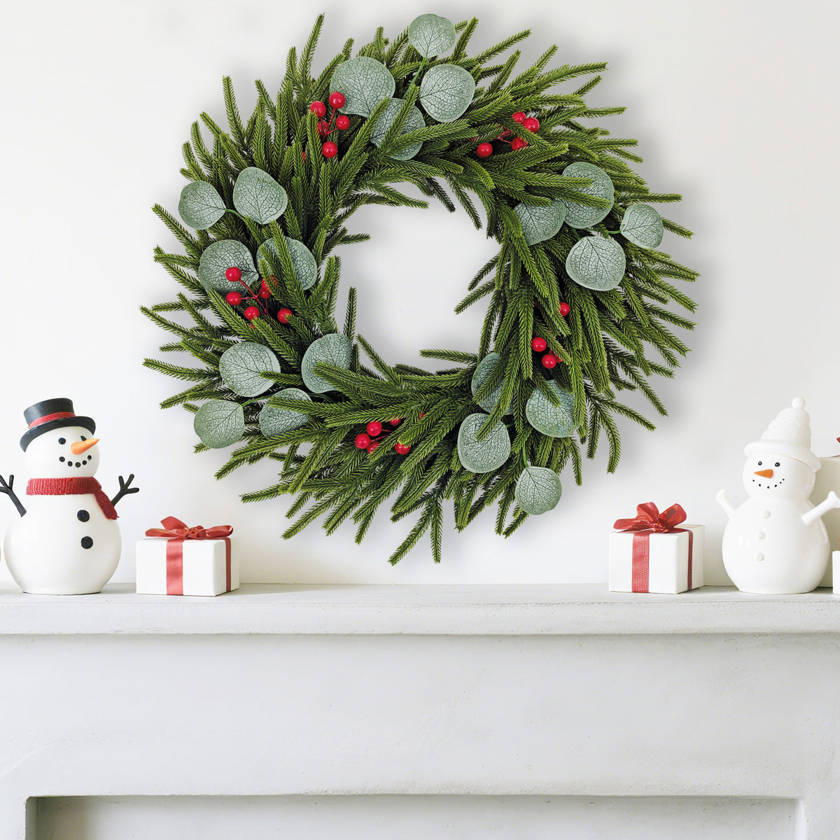Christmas Eucalyptus Berry Wreath for Front Door Decor