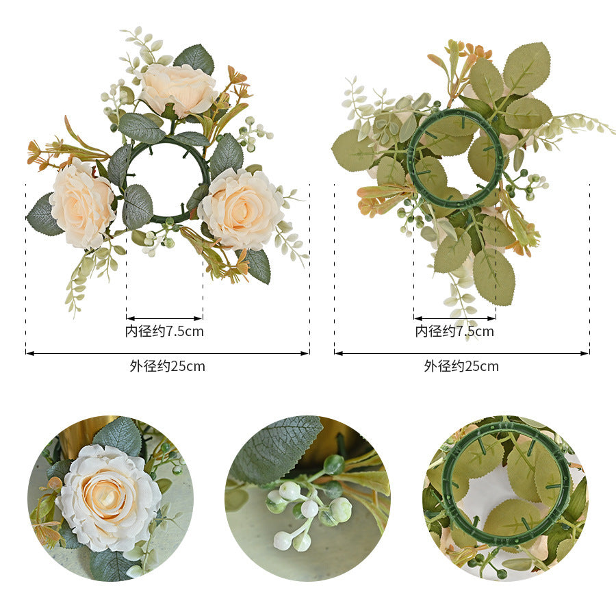 Forest Daisy Rose Wreath Candle Holder DIY Artificial Flower Handmade Party Decoration