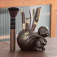 Zhibeiyou Ge Kiln Ceramic Tea Ceremony Six Gentlemen Set with Bamboo/Ebony Tray