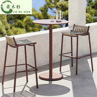 Outdoor Rattan Bar Stool Set for Patio Garden Balcony Cafe