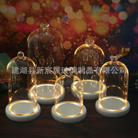 LED Lighted Glass Display Dome with Dustproof Cover for Micro Landscape and Figurines