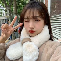 Plush Cross Scarf for Women, Korean Style Sweet Warm Neck Warmer for Winter