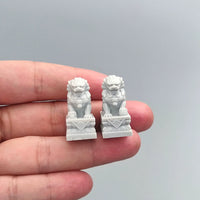 Miniature Stone Lion and Drum Stone Figurines for Micro Landscape Decor