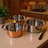 Stackable Stainless Steel Mini Hot Pot with Handles, Induction Cooktop & Gas Stove Compatible
