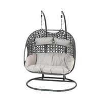 Outdoor Rattan Swing Chair with Stand, Waterproof UV-Resistant Hanging Basket for Garden Patio Balcony