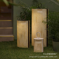 Outdoor Woven Rattan Floor Lamp for Patio Garden Villa Landscape Decoration