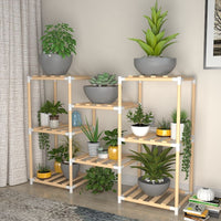 Multi-Tier Wooden Plant Stand for Indoor and Balcony Use