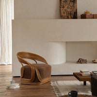 Rattan Woven Armchair for Balcony, Single Sofa Chair for Hotel & Home, Japanese Style Rattan Lounge Chair