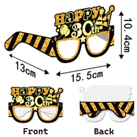 Birthday Age Novelty Glasses Photo Booth Props - Black and Gold Paper Eyeglasses for Party Decoration